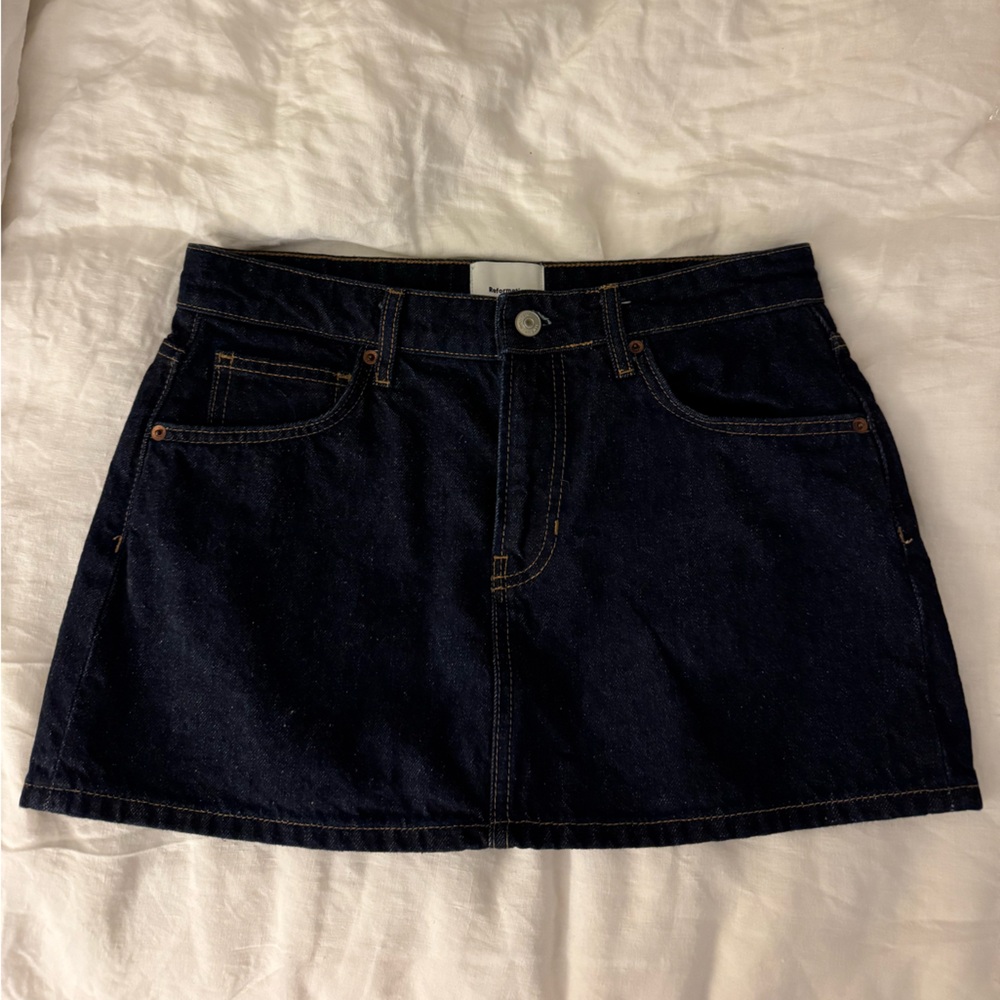 Reformation Dark Blue Jean Skirt